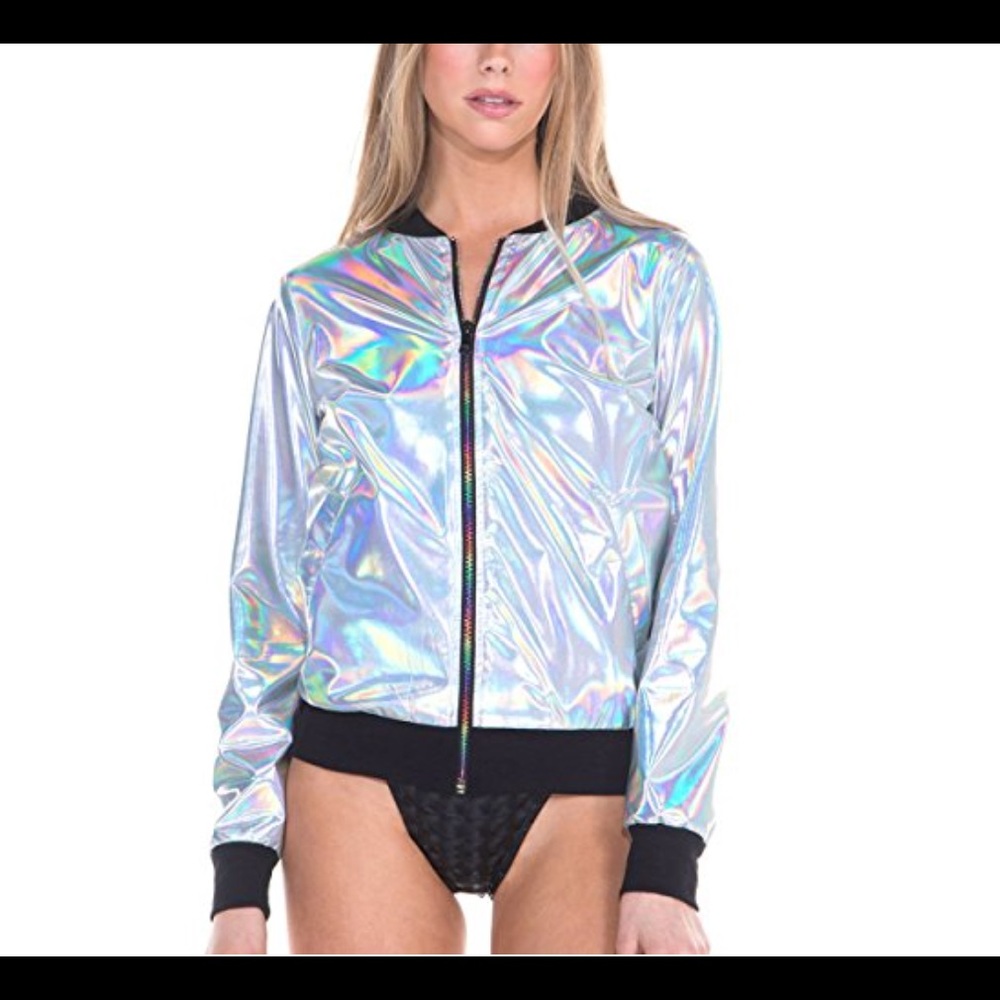 iHeartRaves Metallic Silver Bomber Jacket